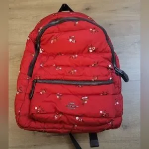 Coach | Red Floral Nylon Quilted Backpack Coach | Leather Mini Rucksak Backpack | YOLO Luxury Consignment main image 4